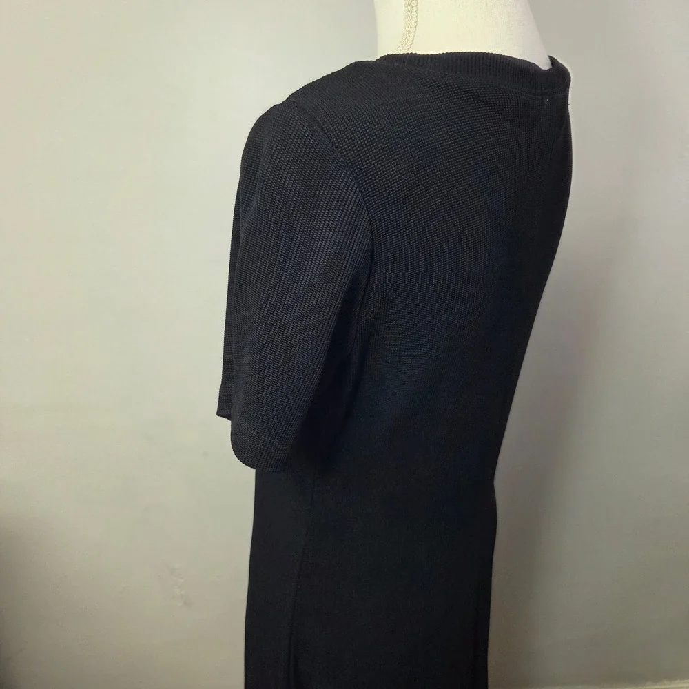 Dressbarn Womens Vintage Black Ribbed Knit Short Sleeve Sheath Dress Size 14‎
